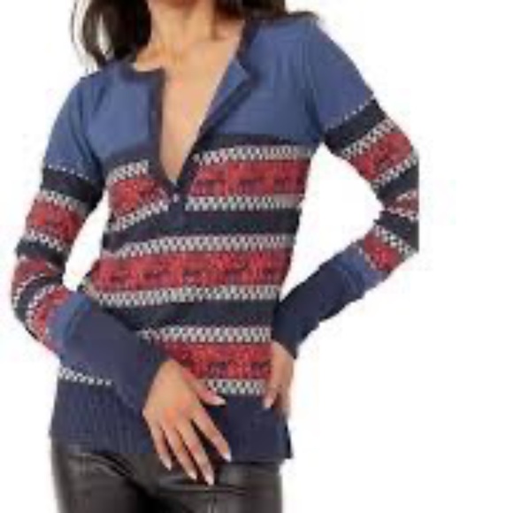 Free People Striped Henley Sweater - cute for the fall! - Picture 1 of 4